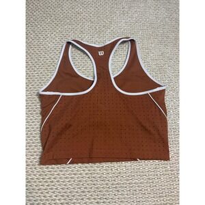 Wilson Womens Racerback Athletic Crop Top Rust Brown White Trim Perforated L